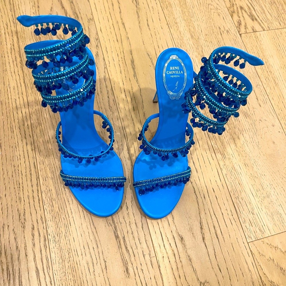 Rene Caovilla Chandelier blue strap shoes